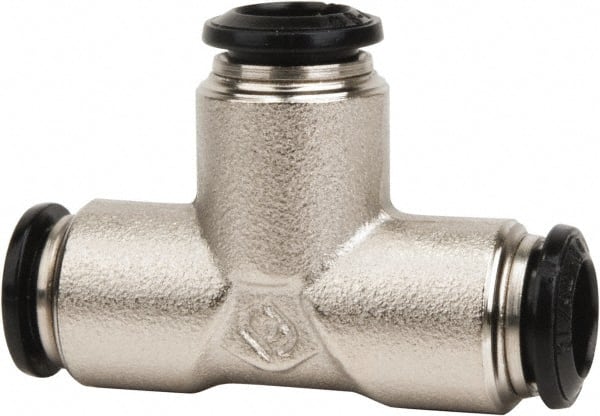 Value Collection - 5mm Outside Diam, Nickel Plated Brass Push-to-Connect Tube Union Tee - 250 Max psi, Tube to Tube Connection, Buna O-Ring - Exact Tooling
