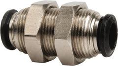 Value Collection - 8mm Outside Diam, Nickel Plated Brass Push-to-Connect Tube Bulkhead Union - 250 Max psi, Tube to Tube Connection, Buna O-Ring - Exact Tooling