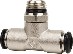 Value Collection - 6mm Outside Diam, M5 Metric, Nickel Plated Brass Push-to-Connect Tube Male Swivel Branch Tee - 250 Max psi, Tube to Metric Thread Connection, Buna O-Ring - Exact Tooling