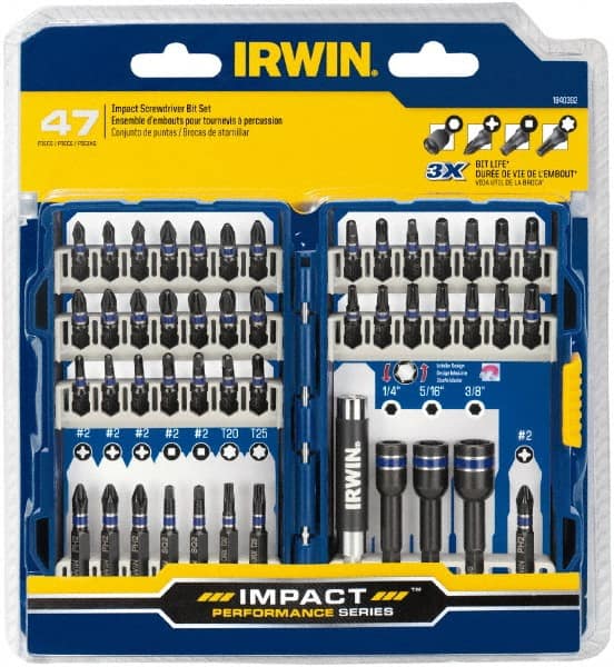 Irwin - 47 Piece, Phillips, Square, Torx, Hex Nutsetter Handle, Drive Set - 1/4 to 3/8" Hex, #1 to #3 - Exact Tooling