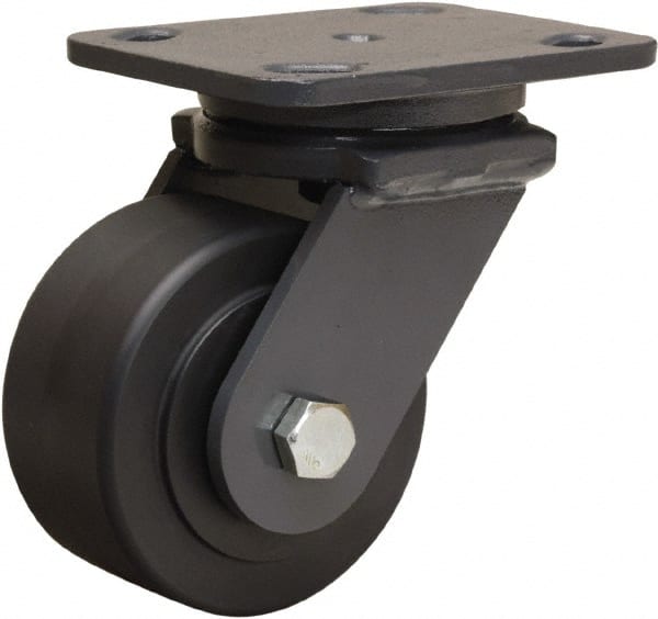 Hamilton - 4" Diam x 2" Wide x 5-5/8" OAH Top Plate Mount Swivel Caster - Nylon, 2,000 Lb Capacity, Sealed Precision Ball Bearing, 4 x 5" Plate - Exact Tooling