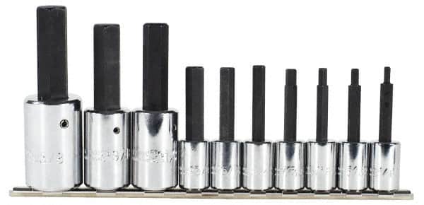 Proto - 10 Piece 3/8 & 1/2" Drive Inch Tethered Hex Bit Socket Set - 1/8 to 5/8" Hex - Exact Tooling
