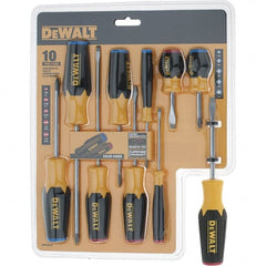 DeWALT - 10 Piece Slotted & Phillips Screwdriver Set - Color Coded Handle, Blade Sizes: Length 6, Width 3/16, 1/4 & 1/8, Bit Sizes: Philips #0 to #2, Tip Thickness: 1/8, 3/16 & 1/4 - Exact Tooling