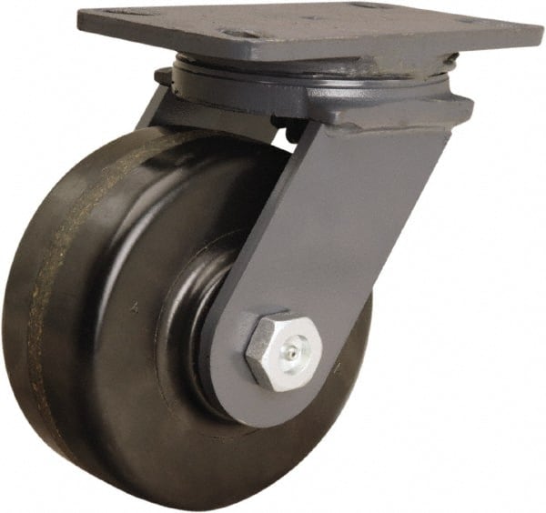 Hamilton - 6" Diam x 2-1/2" Wide x 7-3/4" OAH Top Plate Mount Swivel Caster - Phenolic, 1,800 Lb Capacity, Tapered Roller Bearing, 4-1/2 x 6-1/2" Plate - Exact Tooling