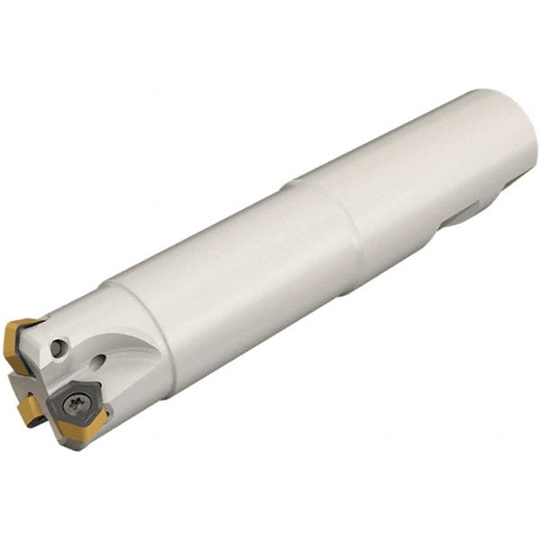 Iscar - 30° Lead Angle, 5/8" Max Cut Diam, 0.35" Min Cut Diam, 0.06" Max Depth of Cut, Indexable Chamfer and Angle End Mill - 2 Inserts, H600 WXCU 04 Insert Style, 3.85" Overall Length, Through Coolant, Straight Shank - Exact Tooling