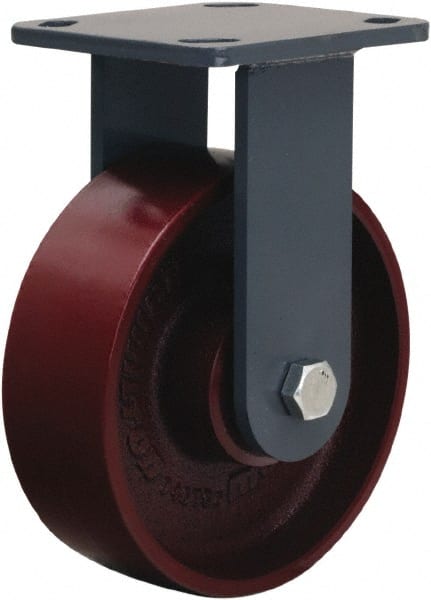 Hamilton - 6" Diam x 2" Wide x 7-1/2" OAH Top Plate Mount Rigid Caster - Cast Iron, 1,400 Lb Capacity, Sealed Precision Ball Bearing, 4 x 4-1/2" Plate - Exact Tooling