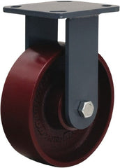 Hamilton - 6" Diam x 2" Wide x 7-1/2" OAH Top Plate Mount Rigid Caster - Cast Iron, 1,400 Lb Capacity, Sealed Precision Ball Bearing, 4 x 4-1/2" Plate - Exact Tooling