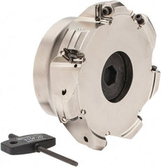 Seco - 3.94" Cut Diam, 1-1/2" Arbor Hole, 0.118" Max Depth of Cut, 40° Indexable Chamfer & Angle Face Mill - 7 Inserts, ON.U 05 Insert, Right Hand Cut, 7 Flutes, Through Coolant, Series Double Octo 05 - Exact Tooling