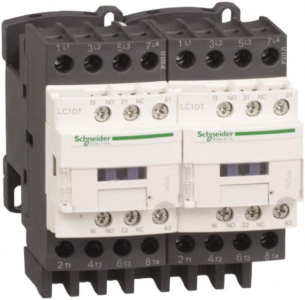 Schneider Electric - 4 Pole, 110 Coil VAC at 50/60 Hz, 40 Amp at 440 VAC, Reversible IEC Contactor - Bureau Veritas, CCC, CSA, CSA C22.2 No. 14, DNV, EN/IEC 60947-4-1, EN/IEC 60947-5-1, GL, GOST, LROS, RINA, RoHS Compliant, UL 508, UL Listed - Exact Tooling