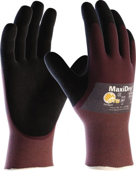 ATG - Size M Nitrile Coated Polyethylene Blend General Protection Work Gloves - For General Purpose, Palm & Fingers Coated, Slip-On Cuff, Full Fingered, Purple, Paired - Exact Tooling