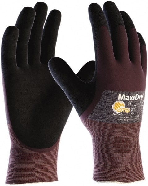 ATG - Size S Nitrile Coated Polyethylene Blend General Protection Work Gloves - For General Purpose, Palm & Fingers Coated, Slip-On Cuff, Full Fingered, Purple, Paired - Exact Tooling