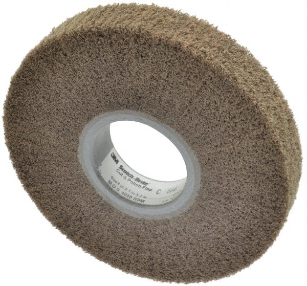 3M - 6" Diam Aluminum Oxide Cutting, Polishing Flap Wheel - 2" Hole, 1" Wide, Density 5, Nonwoven, Medium Grade, 4,000 Max RPM - Exact Tooling