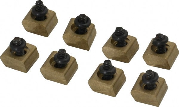 Mitee-Bite - 4-40 Screw Thread, 3/8" Wide x 0.075" High, Smooth Brass Standard Style Screw Mount Toe Clamp - 200 Lb Holding Force, 5" Lb Torque, 0.42 Lb Ft Torque, 0.22" Long Extension, 0.0075" Throw, 8 Clamps in Package - Exact Tooling