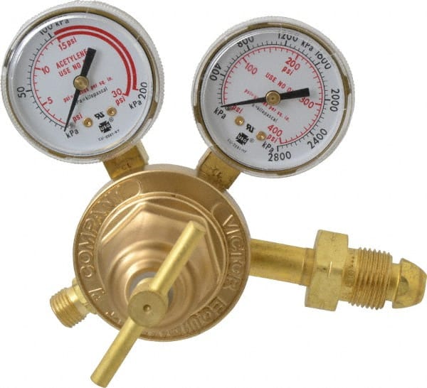 Victor - 510 CGA Inlet Connection, Male Fitting, 15 Max psi, Acetylene Welding Regulator - 9/16-18 Thread - Exact Tooling