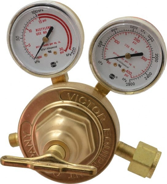 Victor - 300 CGA Inlet Connection, Male Fitting, 15 Max psi, Acetylene Welding Regulator - 9/16-18 Thread - Exact Tooling