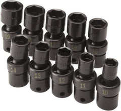 SK - 10 Piece 3/8" Drive Standard Impact Socket Set - 6 Points, 10 to 19mm, Metric Measurement Standard - Exact Tooling