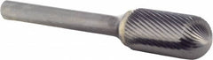 M.A. Ford - 1/2" Cut Diam, 1/4" Shank Diam, Cylinder with Radius Head Single Fine Cut Burr - Carbide, Radius End, 1" LOC, 3" OAL - Exact Tooling