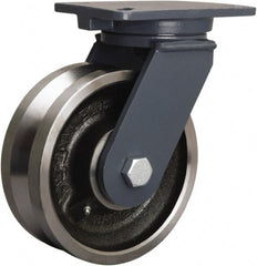 Hamilton - 8" Diam x 3" Wide, Forged Steel Swivel Caster - 4,000 Lb Capacity, Top Plate Mount, 5-1/4" x 7-1/4" Plate, Straight Roller Bearing - Exact Tooling