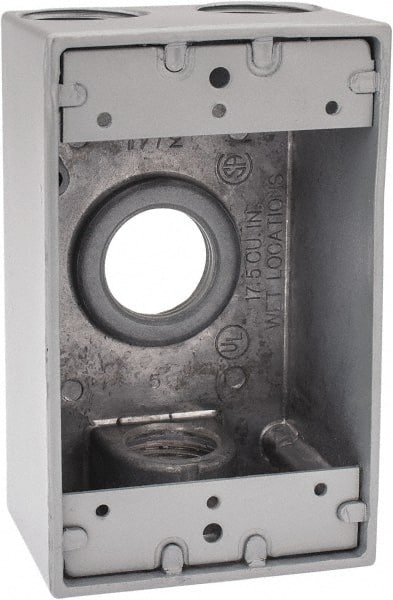 Thomas & Betts - 1 Gang, (4) 3/4" Knockouts, Aluminum Rectangle Outlet Box - 4-1/2" Overall Height x 2-1/2" Overall Width x 2" Overall Depth, Weather Resistant - Exact Tooling
