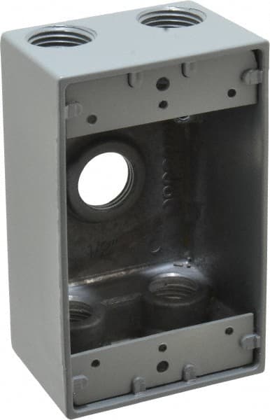 Thomas & Betts - 1 Gang, (5) 1/2" Knockouts, Aluminum Rectangle Outlet Box - 4-1/2" Overall Height x 2-1/2" Overall Width x 2" Overall Depth, Weather Resistant - Exact Tooling