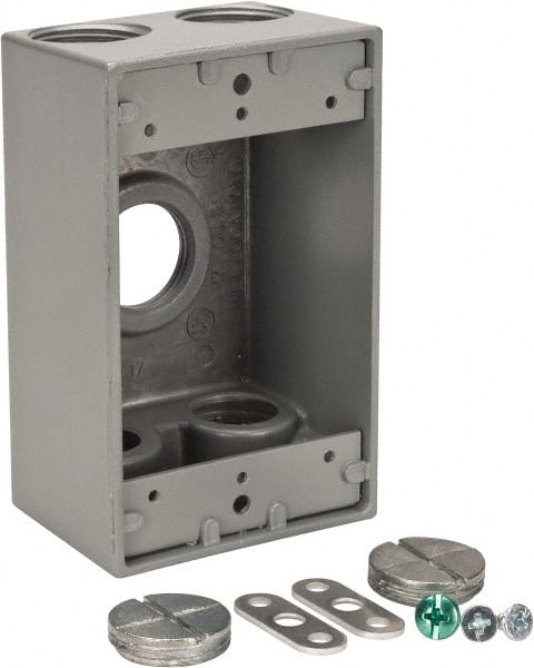 Thomas & Betts - 1 Gang, (5) 3/4" Knockouts, Aluminum Rectangle Outlet Box - 4-1/2" Overall Height x 2-1/2" Overall Width x 2" Overall Depth, Weather Resistant - Exact Tooling