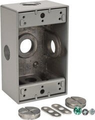 Thomas & Betts - 1 Gang, (5) 1/2" Knockouts, Aluminum Rectangle Outlet Box - 4-1/2" Overall Height x 2-1/2" Overall Width x 2" Overall Depth, Weather Resistant - Exact Tooling