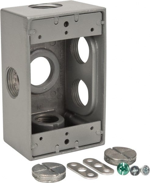 Thomas & Betts - 1 Gang, (6) 3/4" Knockouts, Aluminum Rectangle Outlet Box - 4-1/2" Overall Height x 2-1/2" Overall Width x 2" Overall Depth, Weather Resistant - Exact Tooling