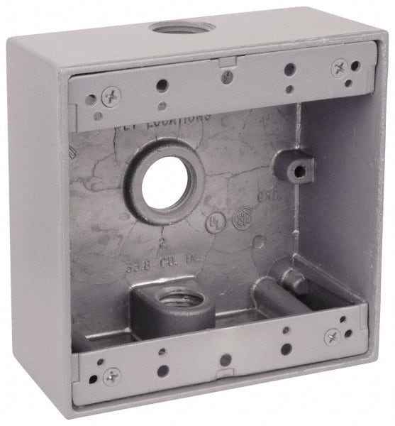 Thomas & Betts - 2 Gang, (3) 3/4" Knockouts, Aluminum Square Outlet Box - 4-9/16" Overall Height x 4-5/8" Overall Width x 2-1/16" Overall Depth, Weather Resistant - Exact Tooling