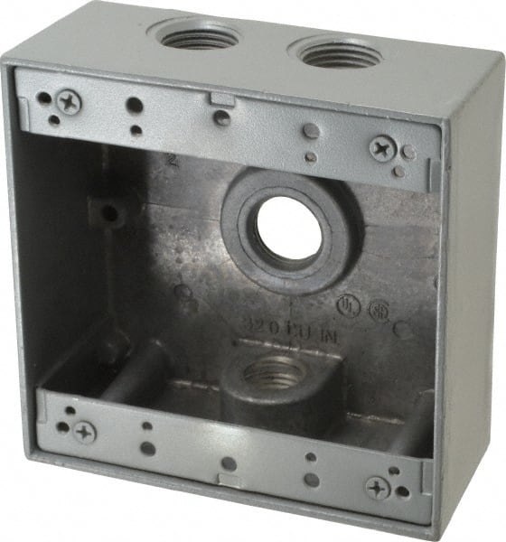Thomas & Betts - 2 Gang, (4) 1/2" Knockouts, Aluminum Square Outlet Box - 4-9/16" Overall Height x 4-5/8" Overall Width x 2-1/16" Overall Depth, Weather Resistant - Exact Tooling