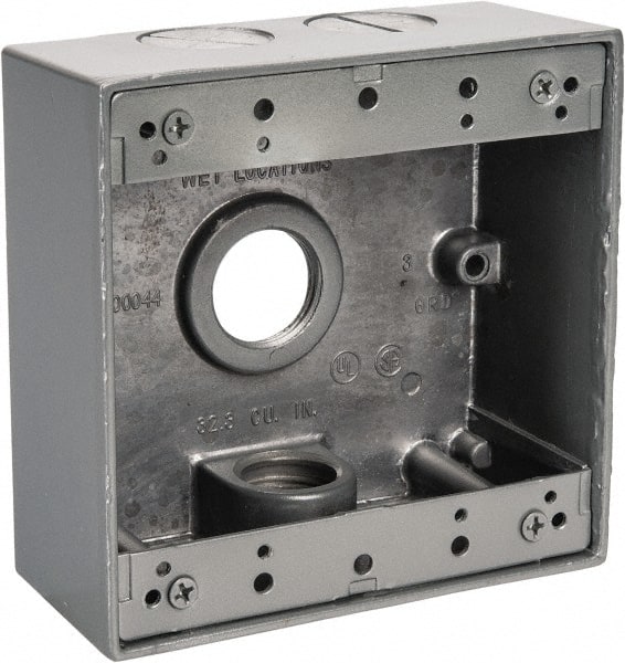 Thomas & Betts - 2 Gang, (4) 3/4" Knockouts, Aluminum Square Outlet Box - 4-9/16" Overall Height x 4-5/8" Overall Width x 2-1/16" Overall Depth, Weather Resistant - Exact Tooling