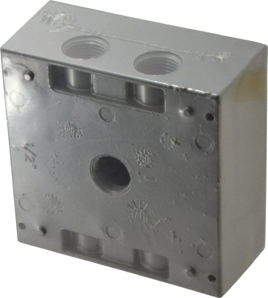 Thomas & Betts - 2 Gang, (5) 1/2" Knockouts, Aluminum Square Outlet Box - 4-9/16" Overall Height x 4-5/8" Overall Width x 2-1/16" Overall Depth, Weather Resistant - Exact Tooling