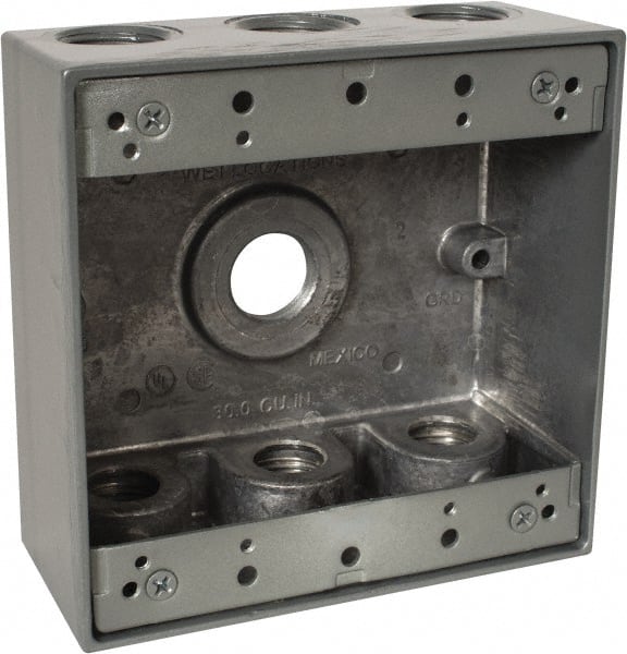 Thomas & Betts - 2 Gang, (7) 1/2" Knockouts, Aluminum Square Outlet Box - 4-9/16" Overall Height x 4-5/8" Overall Width x 2-1/16" Overall Depth, Weather Resistant - Exact Tooling