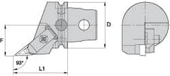 Kennametal - Left Hand Cut, Size KM63, V.. Insert Compatiblity, External Modular Turning & Profiling Cutting Unit Head - 43mm Ctr to Cutting Edge, 60mm Head Length, Through Coolant, Series Top Notch - Exact Tooling