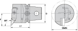 Kennametal - Right Hand Cut, Size KM63, V.. Insert Compatiblity, Internal Modular Turning & Profiling Cutting Unit Head - 43mm Ctr to Cutting Edge, 60mm Head Length, Through Coolant, Series Top Notch - Exact Tooling