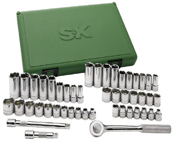 SK - 47 Piece 3/8" Drive Deep Well Socket Set - 6, 12 Points, 1/4" to 7/8" (6mm to 19mm) Range, Inch/Metric Measurement Standard - Exact Tooling