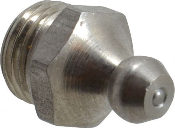 PRO-LUBE - Straight Head Angle, M10x1.0 Metric Stainless Steel Standard Grease Fitting - 11mm Hex - Exact Tooling