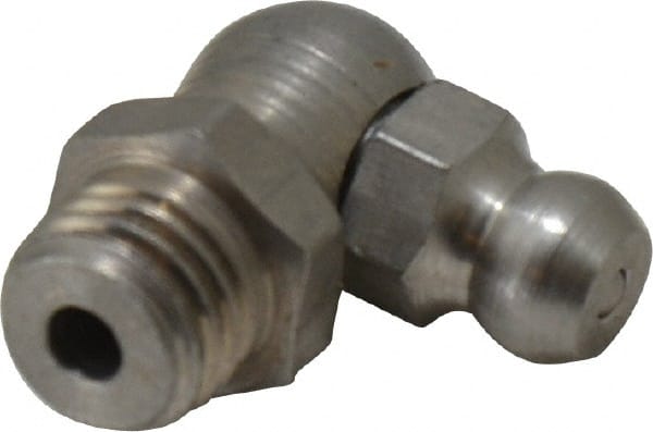 PRO-LUBE - 90° Head Angle, M8x1.0 Metric Stainless Steel Standard Grease Fitting - 9mm Hex - Exact Tooling