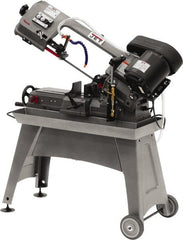 Jet - 5 x 8" Manual Horizontal Bandsaw - 1 Phase, 1/2 hp, 115 Volts, 45° Angle of Vise Rotation, Step Pulley Drive - Exact Tooling