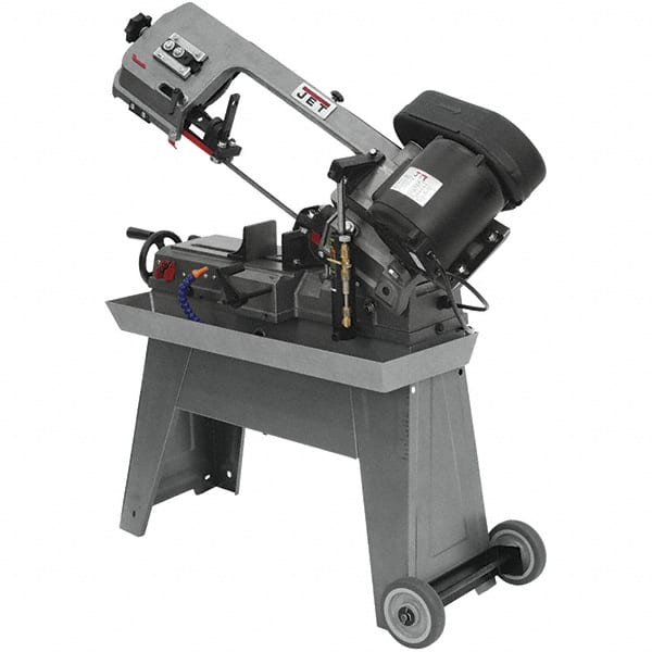 Jet - 7-1/2 x 5" Max Capacity, Manual Geared Head Horizontal Bandsaw - 85, 125 & 200 SFPM Blade Speed, 115/230 Volts, 45°, 0.5 hp, 1 Phase - Exact Tooling