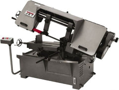 Jet - 10 x 14" Max Capacity, Manual Variable Speed Pulley Horizontal Bandsaw - 100 to 350 SFPM Blade Speed, 230/460 Volts, 45°, 2 hp, 3 Phase - Exact Tooling