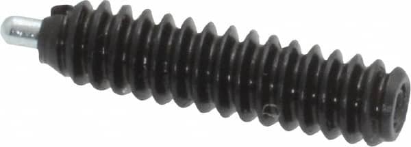 Vlier - 6-32, 17/32" Thread Length, 1/16" Plunger Projection, Steel Threaded Spring Plunger - 0.044 - 0.045" Max Plunger Diam, 17/32" Plunger Length, 0.5 Lb Init End Force, 1.5 Lb Final End Force - Exact Tooling