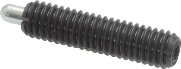 Vlier - 10-32, 3/4" Thread Length, 1/8" Plunger Projection, Steel Threaded Spring Plunger - 0.091 - 0.092" Max Plunger Diam, 3/4" Plunger Length, 1.3 Lb Init End Force, 2.7 Lb Final End Force - Exact Tooling