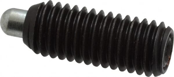 Vlier - 1/2-13, 1-1/4" Thread Length, 1/4" Plunger Projection, Steel Threaded Spring Plunger - 0.247 - 1/4" Max Plunger Diam, 1-1/4" Plunger Length, 2.7 Lb Init End Force, 9.3 Lb Final End Force - Exact Tooling