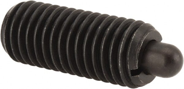Vlier - 5/8-11, 1-1/2" Thread Length, 5/16" Plunger Projection, Steel Threaded Spring Plunger - 0.308 - 0.31" Max Plunger Diam, 1-1/2" Plunger Length, 10.5 Lb Init End Force, 25.5 Lb Final End Force - Exact Tooling