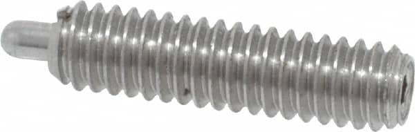 Vlier - 8-32, 5/8" Thread Length, 3/32" Plunger Projection, Stainless Steel Threaded Spring Plunger - 0.069 - 0.07" Max Plunger Diam, 5/8" Plunger Length, 2.7 Lb Init End Force, 7.3 Lb Final End Force - Exact Tooling