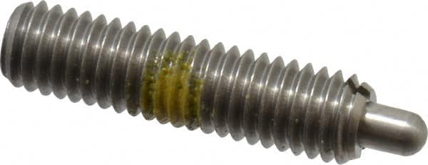 Vlier - 10-32, 3/4" Thread Length, 1/8" Plunger Projection, Stainless Steel Threaded Spring Plunger - 0.091 - 0.092" Max Plunger Diam, 3/4" Plunger Length, 2.9 Lb Init End Force, 11.1 Lb Final End Force - Exact Tooling
