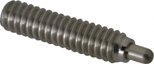Vlier - 1/4-20, 1" Thread Length, 3/16" Plunger Projection, Stainless Steel Threaded Spring Plunger - 0.117 - 0.118" Max Plunger Diam, 1" Plunger Length, 3 Lb Init End Force, 13 Lb Final End Force - Exact Tooling