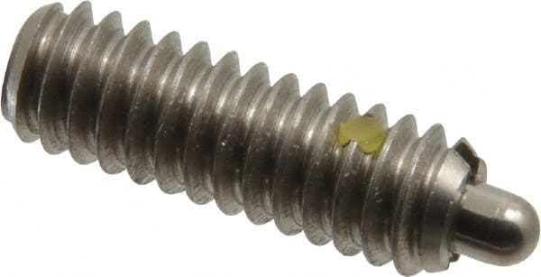Vlier - 1/4-20, 3/4" Thread Length, 1/8" Plunger Projection, Stainless Steel Threaded Spring Plunger - 0.117 - 0.118" Max Plunger Diam, 3/4" Plunger Length, 2 Lb Init End Force, 9 Lb Final End Force - Exact Tooling