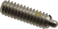 Vlier - 1/4-20, 3/4" Thread Length, 1/8" Plunger Projection, Stainless Steel Threaded Spring Plunger - 0.117 - 0.118" Max Plunger Diam, 3/4" Plunger Length, 2 Lb Init End Force, 9 Lb Final End Force - Exact Tooling