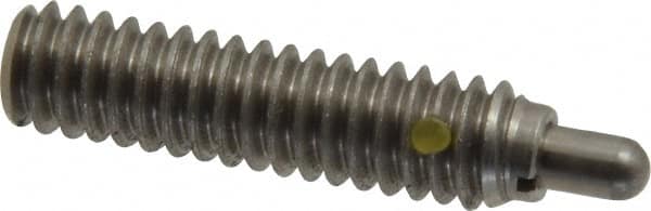 Vlier - 1/4-20, 1" Thread Length, 3/16" Plunger Projection, Stainless Steel Threaded Spring Plunger - 0.117 - 0.118" Max Plunger Diam, 1" Plunger Length, 3 Lb Init End Force, 13 Lb Final End Force - Exact Tooling
